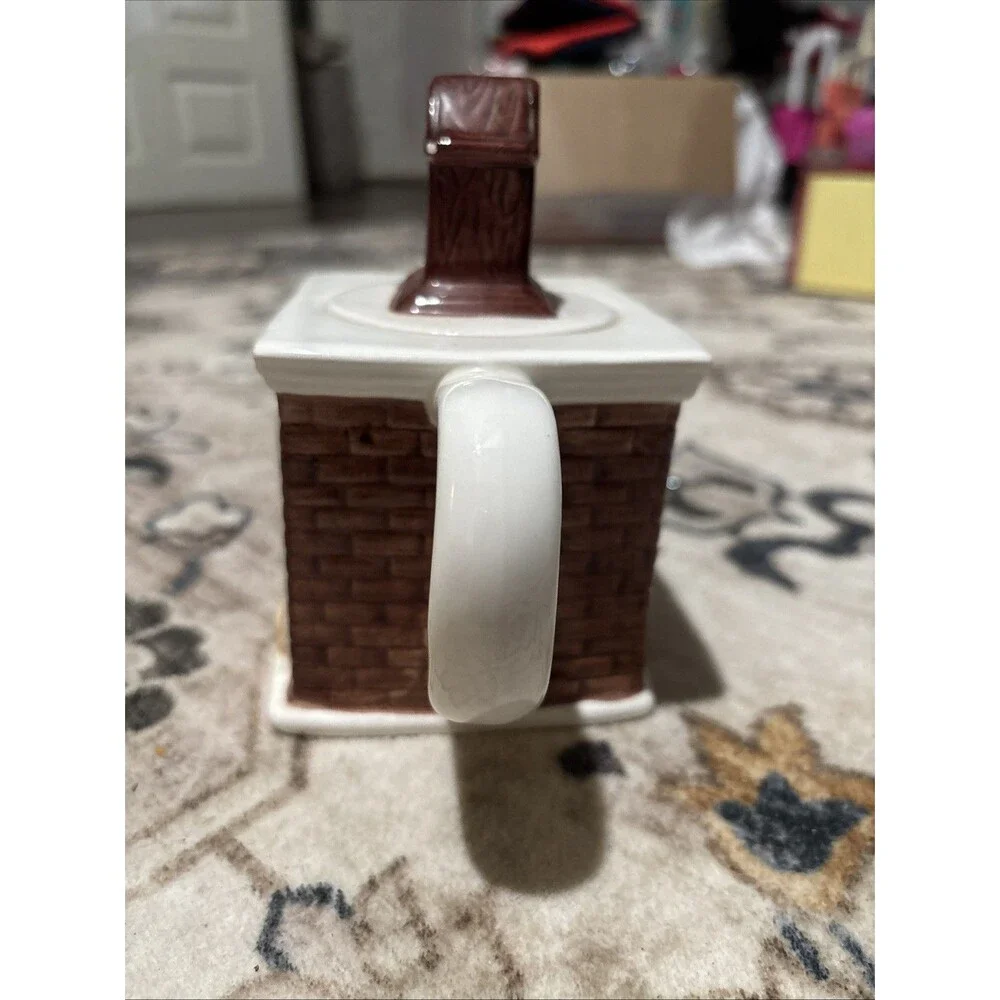 Vintage Fireplace Mantle Cat by Fire Clock Teapot with Lid - Picture 3 of 7